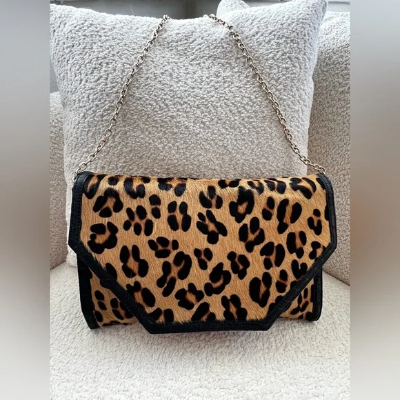 Black Label by Chico's Leopard Print Clutch/Shoulder Bag